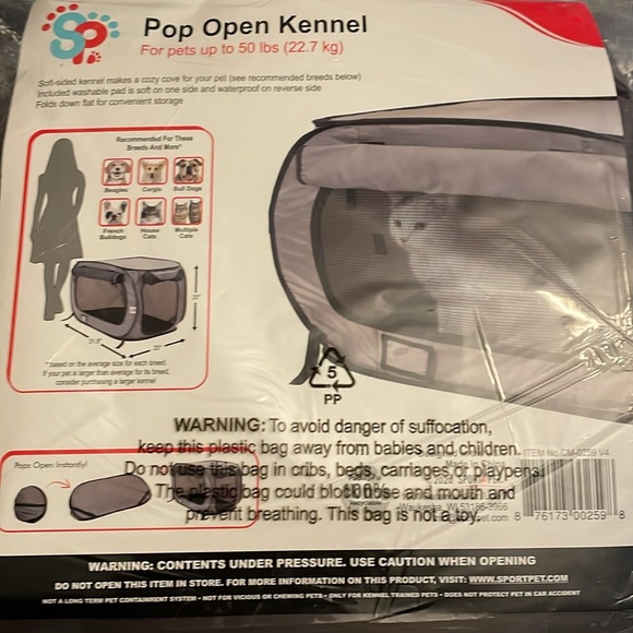 Sport Pet Pop Open Kennel - for pets up to 50 lbs - New, Unopened - Picture 2 of 6